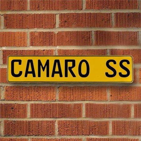VINTAGE PARTS USA Vintage Parts USA 787659 Camaro SS - Yellow Aluminum Street Sign Mancave Euro Plate Name Door Sign Wall 787659